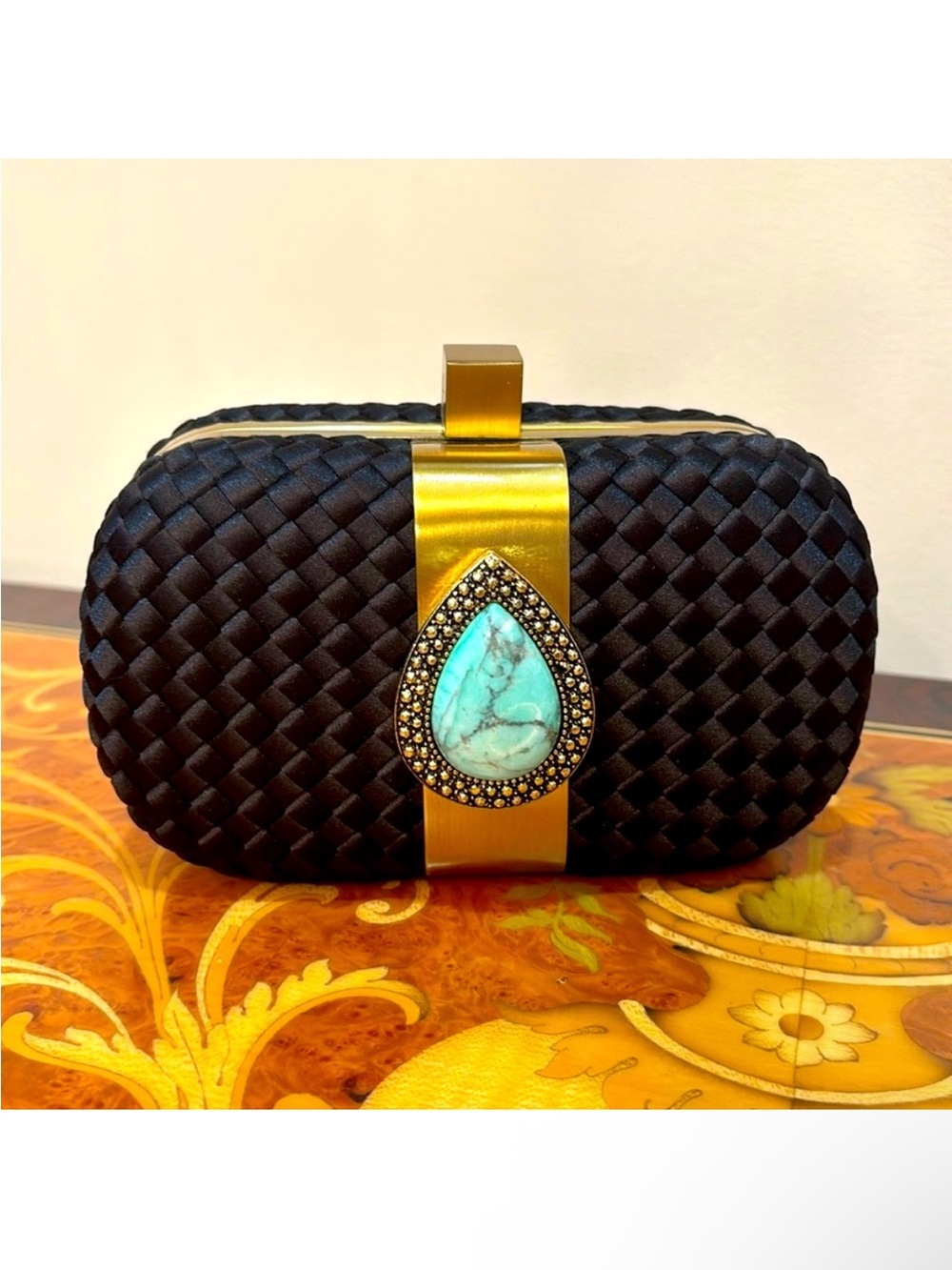 Samantha Wills black evening BOHEMIAN DREAMING CLUTCH in TURQUOISE